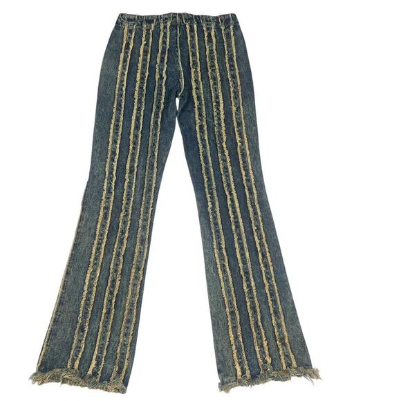 Jaded London Fringe Striped Denim Jeans Womens 25 Lace Up Boho Hippie Festival - Picture 3 of 7